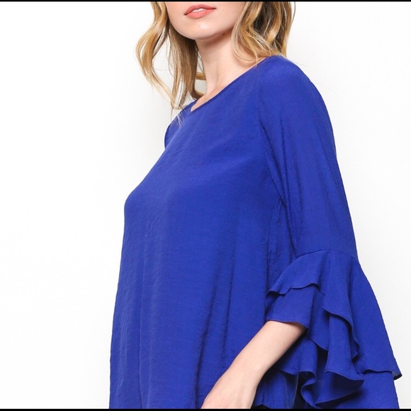 Ruffle Half Sleeve Blouse in White or Royal Blueπ - Picture 5 of 7